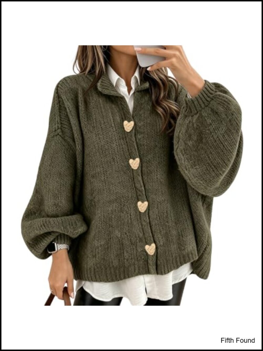 Women's Knit Cardigan Sweater Heart Button Long Sleeve Chunky Loose Fit